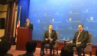 Deputy Prime Minister and Minister of State for Defence H E Dr Khalid bin Mohamed Al Attiyah, talking to The Heritage Foundation about Qatar-US military relations and its impact on long-term security in the region in Washington, yesterday. The Minister is