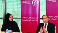 The CEO of Commercial Bank Joseph Abraham (right) along with Abeer Marwan Al Kalla, Head of Marketing Communication and Branding, addressing the media  at the Commercial Bank Plaza, West Bay, in Doha yesterday. Pic: Salim Matramkot/The Peninsula