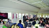 H E Sheikh Ahmed bin Jassim Al Thani (at the podium), the Minister of Economy and Commerce, addressing the participants at a business luncheon organised by the US-Qatar Business Council on the sidelines of the ‘US-Qatar Strategic Dialogue’, in Washington 
