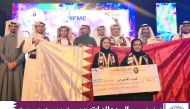 Youth from the Qatar Science Club after winning seven medals at the 10th International Invention Exhibition in the Middle East, in Kuwait.
