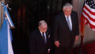 U.S. Secretary of State Rex Tillerson pays homage to Argentine hero Jose de San Martin alongside Argentina's Foreign Minister Jorge Faurie at San Martin Palace in Buenos Aires, Argentina February 4, 2018. Reuters/Martin Acosta