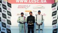 The podium winners after the second race at Losail International Circuit on Saturday.  