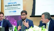 Graduate student Muaz Salem and others at a panel discussion on pursuing graduate studies during Texas A&M at Qatar’s annual Graduate Studies Open House.