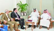 Mohammed bin Ahmed bin Towar Al Kuwari (second right), Vice-Chairman of Qatar Chamber, during his meeting  with WECP delegation, headed by  Mike Savage (second left), Mayor of Halifax, Canada, at Qatar Chamber headquarters.