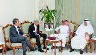 Sheikh Khalifa bin Jassim Al Thani (second right), Qatar Chamber Chairman during his meeting with  the BENS delegates led by its President and CEO Norton Schwartz (second left), at Qatar Chamber headquarters, yesterday.
