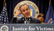 New York Attorney General Eric Schneiderman speaks during a news conference to discuss the civil rights lawsuit filed against The Weinstein Companies and Harvey Weinstein in New York, February 12, 2018. Reuters/Brendan McDermid
