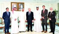 Qatar Chamber Vice Chairman Mohamed bin Ahmed bin Towar Al Kuwari (third right), Prime Minister of the Province of Quebec Jean Charest (centre) and Ambassador of Canada to Qatar Adrian Norfolk (second right) along with other officials during their meeting