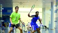 Qatar's Syed Azlan Amjad (right) in action during the second Aspire Academy Professional Squash Association Satellite Tournament at the Academys' squash courts in this March 2017 file picture. 