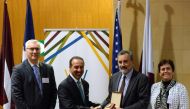 The keynote speakers during the conference included Mehran Kamrava (second left), who lectured on social science in a turbulent Middle East.