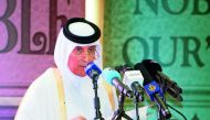 Minister of State for Foreign Affairs H E Sultan bin Saad Al Muraikhi addressing the 13th Interfaith Dialogue.