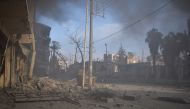 The wreckage of destroyed buildings in Douma town of Eastern Ghouta in Damascus, Syria on February 24, 2018. (Mouneb Abu Taim / Anadolu)