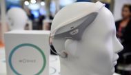 Picture taken of a Modius headset device that stimulates the part of the brain known to control fat storage, metabolism and appetite at the Mobile World Congress (MWC).  AFP / Josep LAGO