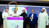 Rashid Ali Al Mansoori, CEO of the Qatar Stock Exchange (right) Sheikha Hanadi Nasser bin Khaled Al Thani (centre), Chairperson of Amwal; Dr R Seetharaman (second right), Group CEO, Doha Bank along with other officials during the listing of ETF at Qatar S