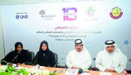 Dr Asma Al Mohannadi (left), Head of Scientific Research Skills team at the Ministry of Education; Fawzia Al Khater (2nd left), Assistant Undersecretary for Educational Affairs at the Ministry; Dr Abdulla Al Kamali, Special Programmes Manager, QNRF and Ha