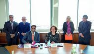 H E Khalifa bin Jassim Al Kuwari, Director General of the Qatar Fund for Development and Audrey Azoulay, Unesco Director-General,  with other officials during the signing ceremony to supplement the finance of “Heritage Emergency Fund” with $2m. 