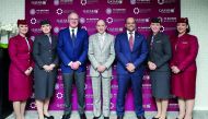 Qatar Airways Group Chief Executive Akbar Al Baker (centre), with Chairman of the Board of FC Bayern Munich, Karl-Heinz Rummenigge (third left), after the announcement at ITB in Berlin,  yesterday.