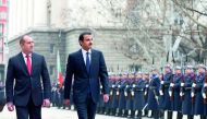 Emir H H Sheikh Tamim bin Hamad Al Thani during an official reception ceremony at the Presidential Palace in Sofia with Bulgarian President Rumen Radev. 