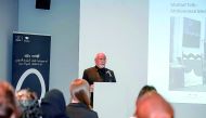 A leading modernist artist Mohammed Melehi speaks at Mathaf: Museum of Modern Art in Education City. 