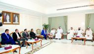 The Chairman of the Qatar Chamber, Sheikh Khalifa bin Jassim Al Thani (fifth right), with Chairman of Jordan Chamber of Commerce, Senator Nael Raja Al Kabariti (fifth left), Qatar Chamber Vice Chairman, Muhammed bin Ahmed bin Towar Al Kuwari (fourth right