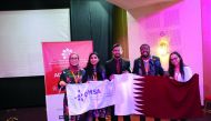 The students of Weill Cornell Medicine-Qatar and members of Qatar Medical Students Association (QMSA), Priyamvada Pillai (second left) and Abdullah Tom (second right) pose at  the 14th Congress of IFMSA of the Mediterranean and East Region in Morocco. 