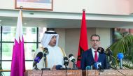 Prime Minister and Interior Minister H E Sheikh Abdullah bin Nasser bin Khalifa Al Thani and the Prime Minister of the Kingdom of Morocco, Saad Eddine El Othmani,  addressing the media in Rabat, yesterday.