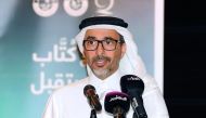 Minister of Culture and Sports H E Salah bin Ghanem Al Ali speaking  at the“Future’s Writers” initiative launched by Qatar Charity, yesterday.