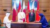 Prime Minister and Interior Minister H E Sheikh Abdullah bin Nasser bin Khalifa Al Thani and the Prime Minister of the Kingdom of Morocco, Saad Eddine El Othmani witnessing the signing of agreements.