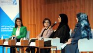 From left, Salma Al Jamal, TV Presenter, Al Jazeera Channel, and moderator of the session, Dr Ghadeer Assiri, Kuwaiti Activist, Dr Hend Al Muftah, Member of Shura Council, and Nashia Al Karoosi, Vice President, Coordinating Committee of Women Parliament o