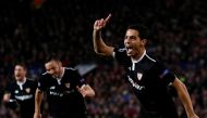 Sevilla’s Wissam Ben Yedder celebrates scoring a goal. Champions League Round of 16 Second Leg - Manchester United vs Sevilla - Old Trafford, Manchester, Britain, March 13, 2018. Action Images via Reuters/Jason Cairnduff 

