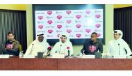 FROM LEFT: Mohammed Saadon Al Kuwari, beIN Sports presenter; Abdullah Al Khater, Events Manager at AZF; Nasser Abdullah Al Hajri, Director of PR and Communications at AZF; Qatari Olympic Champion, Mutaz Essa Barshim; and  Khalid Saadoun Al Kuwari, Co-Orga