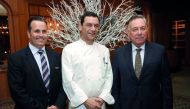 Antonio Tanger Correa (right), Ambassador of Portugal; with Manuel Santos (left), Director of Food and Beverages Fours Season Hotel Doha; and Portuguese Chef, Miguel Castro Silva; at the Portuguese Gastronomic Week reception at Four Seasons Hotel Doha. Pi