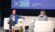 Three-time Oscar-winning British costume designer Sandy Powell (left) at Qumra Masterclass moderated by Richard Pena (right) yesterday at Museum of Islamic Art Auditorium.
