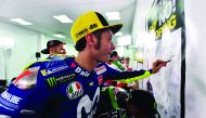 MotoGP rider Valentino Rossi takes part in the 2018 FIM “Say No! to Doping” campaign at Losail International Circuit (LIC) yesterday.