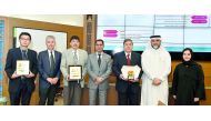The Ambassador of Japan to Qatar, Seiichi Otsuka (third right), and  QU-CED Dean Dr Ahmed Al Emadi (second right), with other officials. 