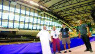 Qatar Gymnastics Federation (QGF) President Ali Al Hitmi (left) and officials during a visit to Aspire Dome ahead of the 11th FIG Artistic Individual World Cup, which starts tomorrow.