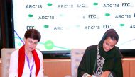 H E Sheikha Hind bint Hamad Al Thani, Vice-Chairperson and CEO of Qatar Foundation, signs an MoU with the European Federation of Corrosion (EFC).