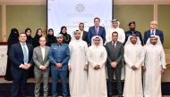 Ahmed Al Obaidli, Director of Exhibitions at QTA; and Mazen Abd Rabbo, VP Middle East for Auditoire; with young Qatari designers and other officials during the special recognition ceremony organised to celebrate the achievements and success of Doha Jewell