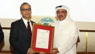 Minister of Transport and Communications H E Jassim bin Saif Al Sulaiti receiving ISO 9001:2015 Quality Management Systems certification. 