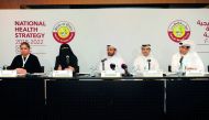 Dr. Juliet Ibrahim (left), Director of E-Health Department, MoPH; Mariam Alabdulmalik (second left), Managing Director of PHCC; Dr Saleh bin Ali Al Marri (centre), Assistant Secretary-General for Medical Affairs; Sheikh Mohammed bin Hamad Al Thani (second