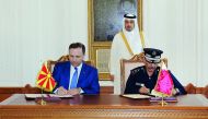 Prime Minister and Interior Minister H E Sheikh Abdullah bin Nasser bin Khalifa Al Thani witnessing the signing of a Letter of Intent for security cooperation between the Ministry of the Interior of the State of Qatar and the Ministry of Interior of the R