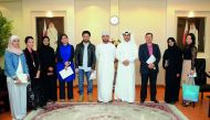 Dr. Khalid Al-Shafi, Editor-in-Chief of The Peninsula, with students from the Gulf Studies Center of Qatar University. Also seen is professor Dr Noureddine Miladi (third right), Head of Department of Mass Communication at Qatar University College of Arts 