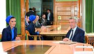 H H Sheikha Moza bint Nasser meets with UN High Commissioner for Refugees, Filippo Grandi, in Geneva yesterday.  Pics: Aisha Almusalam