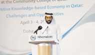 Minister of Development Planning and Statistics H E Dr Saleh bin Mohamed Al Nabit speaking at the conference.