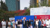 French Ambassador to Qatar, Eric Chevallier, with embassy staff and French community members during the blood donation campaign at his residence.