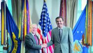 Emir H H Sheikh Tamim bin Hamad Al Thani with the US Defense Secretary James Mattis at the Pentagon in Washington DC, yesterday.