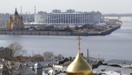 A view shows the Nizhny Novgorod Stadium (C, back), which will host matches of the 2018 FIFA World Cup, in Nizhny Novgorod, Russia April 9, 2018. REUTERS/Tatyana Makeyeva