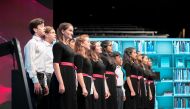 The Doha Youth Choir performing at the opening ceremony of the Qatar National Library yesterday. (QNA)