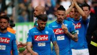 Napoli's Marek Hamsik, Dries Mertens and team mates look dejected at the end of the match REUTERS/Ciro De Luca
