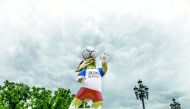 A statue of Zabivaka, the official mascot for the 2018 FIFA World Cup, is seen on Manezhnaya Square in downtown Moscow on June 7, 2018. AFP / Mladen Antonov