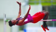 Qatar’s Nuh Abdulkadir Ibrahim Anuh in action during high jump final yesterday. 